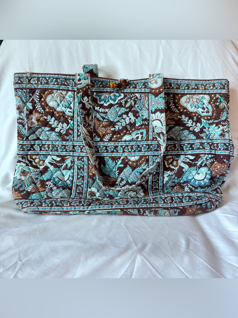 Vintage Vera Bradley Java Blue Large Shoulder Tote Bag Purse Toggle Paisley